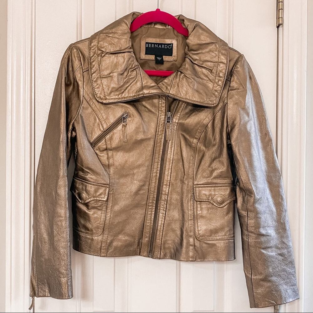 BERNARDO • Bronze Gold 100% Leather Moto Biker Jacket Coat
